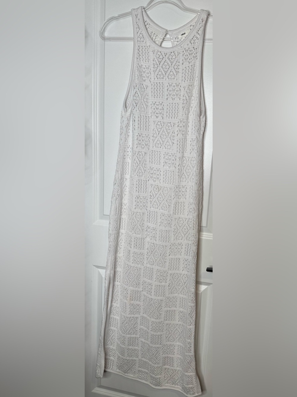 aerie White Crochet Maxi Dress coverup Sleeveless Tank see through cotton MD